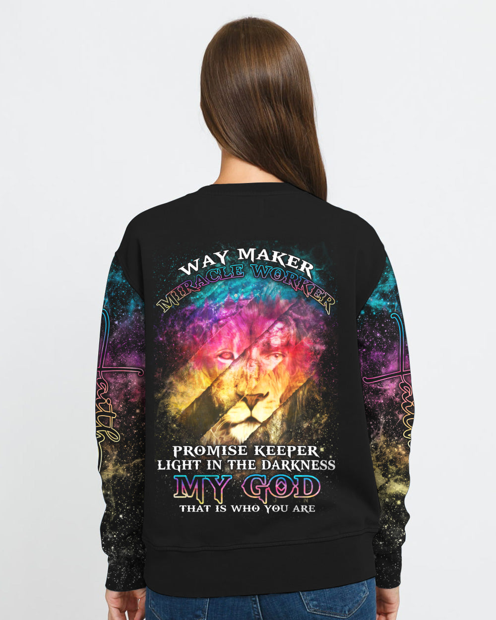 Way Maker Miracle Worker Lion Inside Art Colorful Women's Christian Sweatshirt