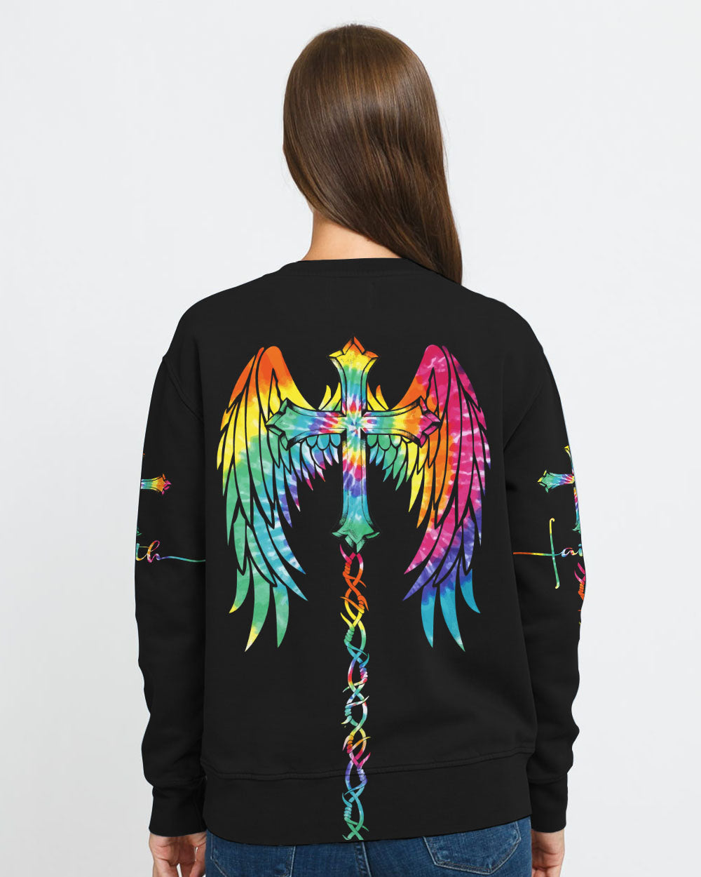 Faith Wings Cross Tie Dye Women's Christian Sweatshirt