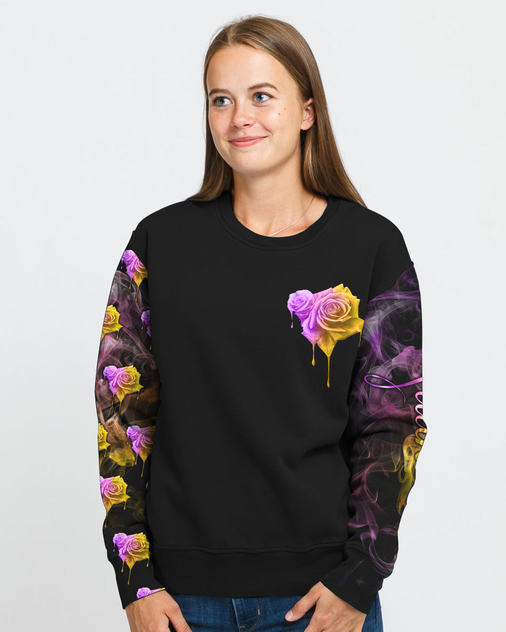 Faith Rose Cross Colorful Smoke Women's Christian Sweatshirt