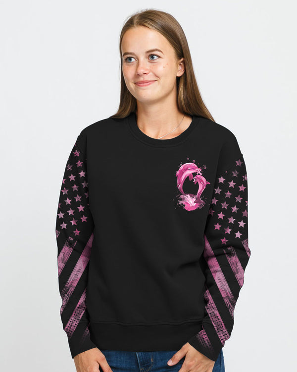 Fight Flag Dolphin Women's Breast Cancer Awareness Sweatshirt