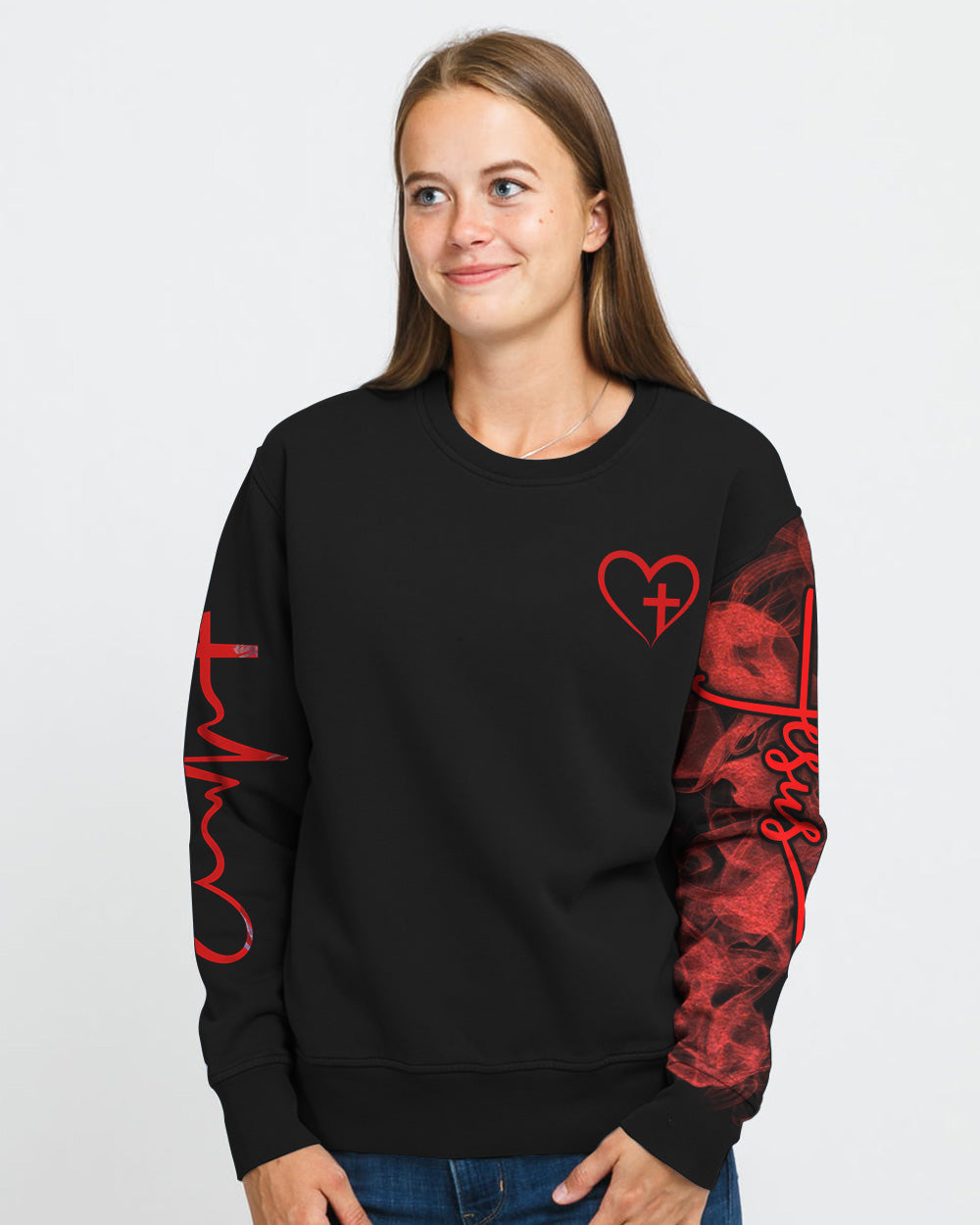 Jesus Cross Red Rose Women's Christian Sweatshirt