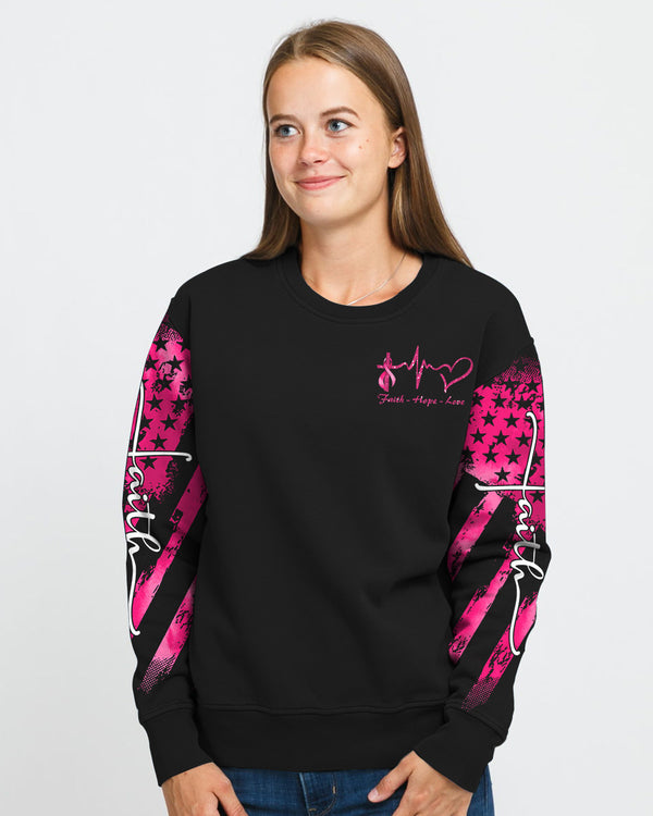 Cross Wings Ribbon Sparkle Women's Breast Cancer Awareness Sweatshirt