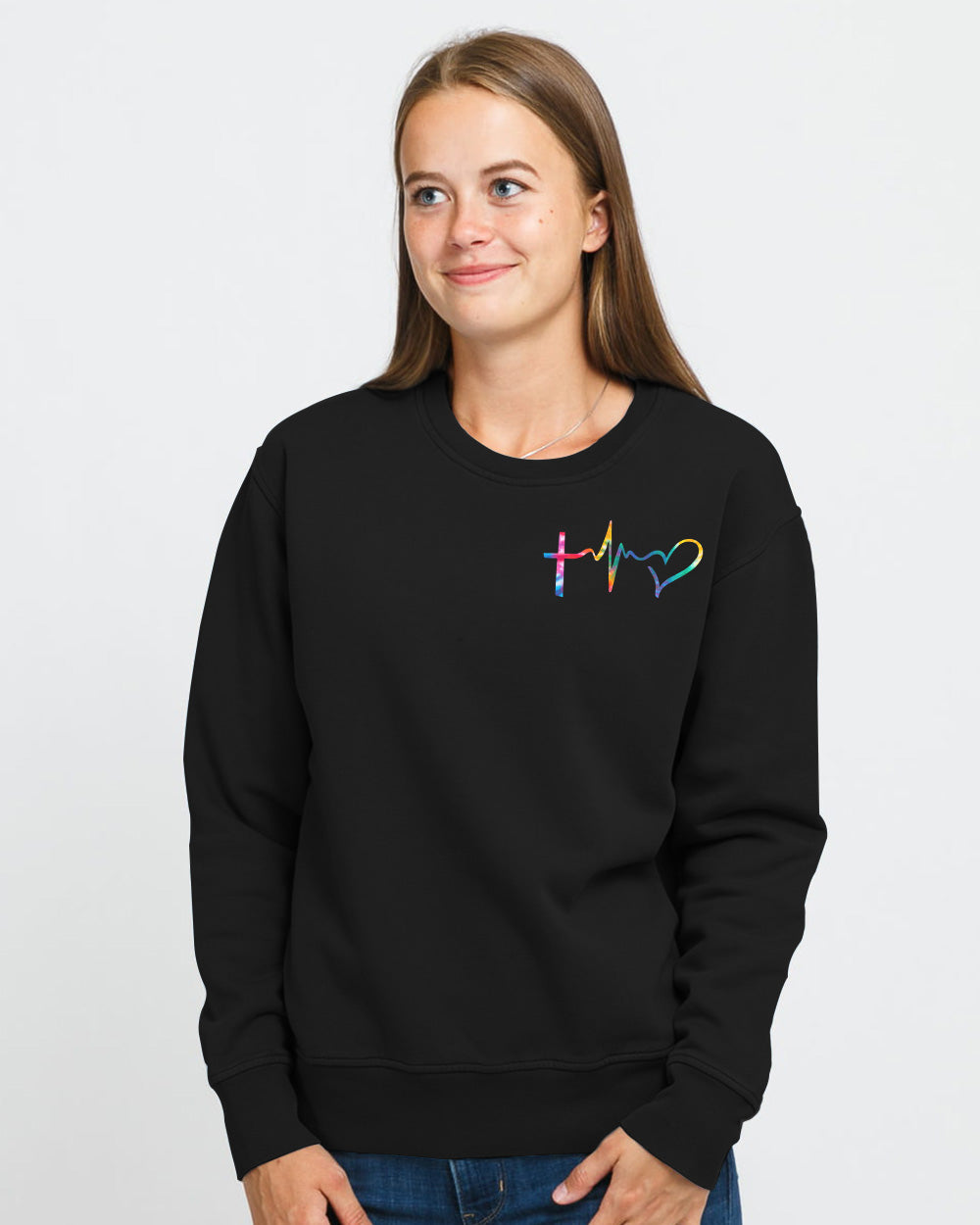 Way Maker Miracle Worker Tie Dye Cross Half Text Women's Christian Sweatshirt