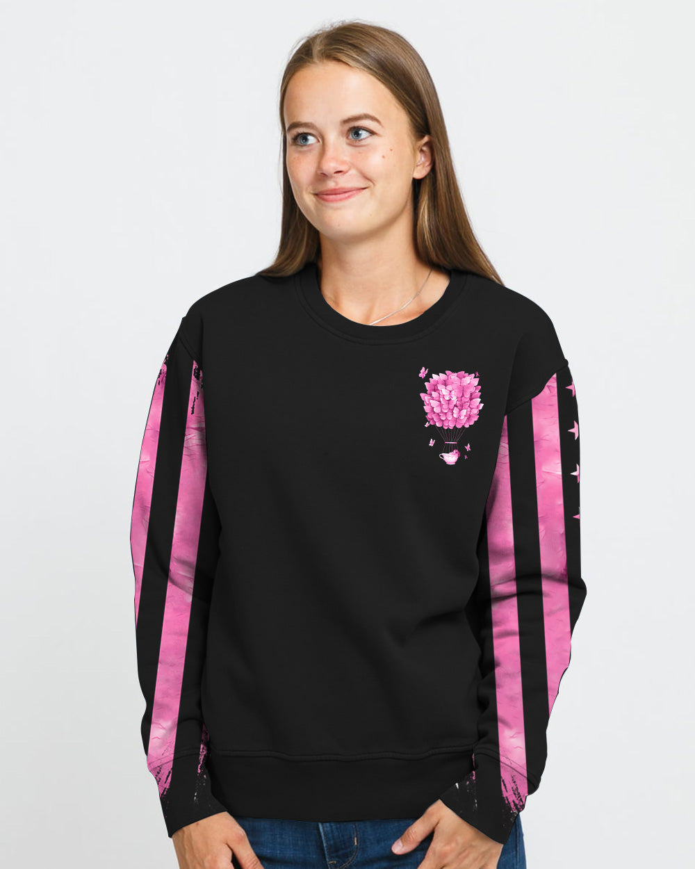 Hope For A Cure Butterfly Air Balloon Women's Breast Cancer Awareness Sweatshirt