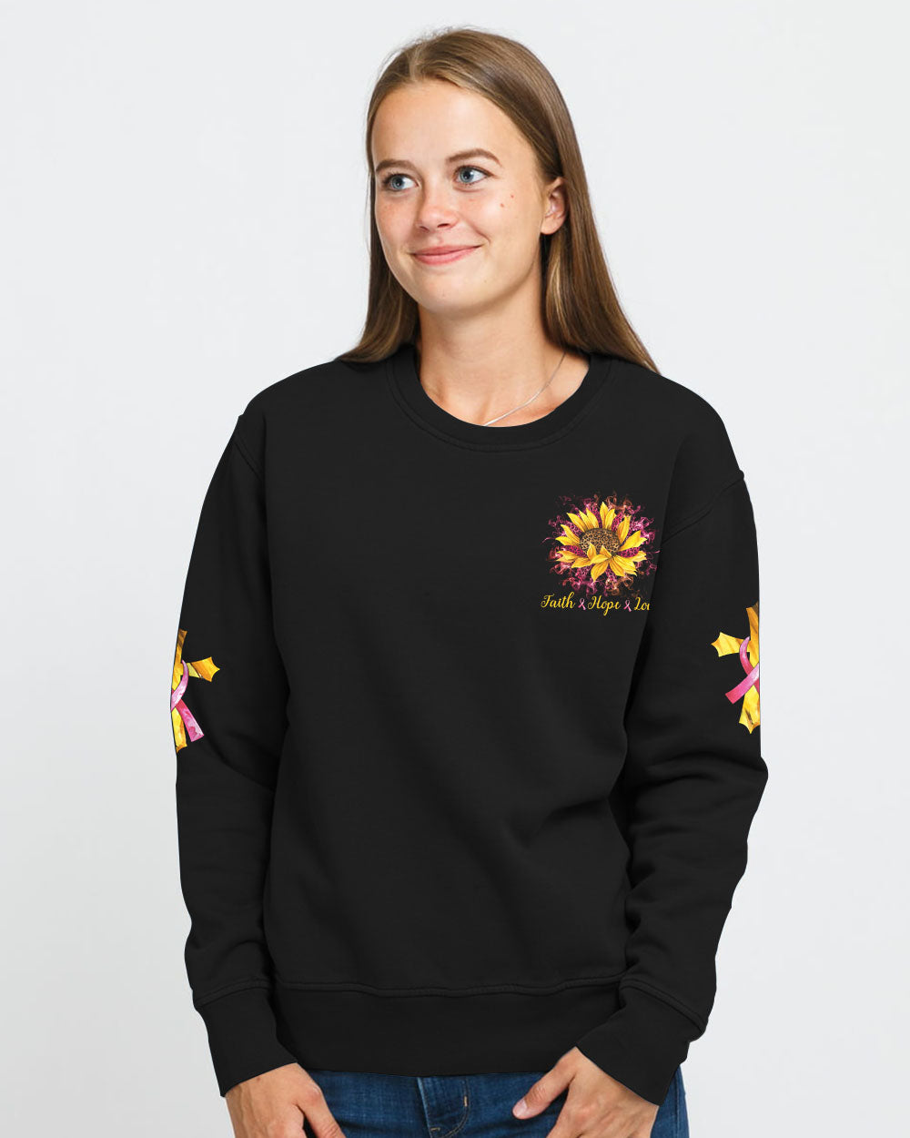 Faith Leopard Sunflower Women's Breast Cancer Awareness Sweatshirt