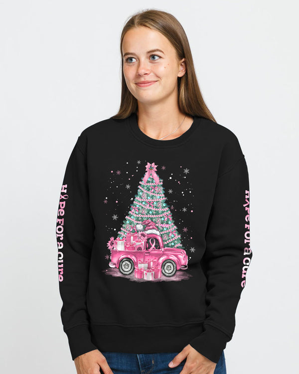Truck Cancer Christmas Tree Women's Breast Cancer Awareness Sweatshirt