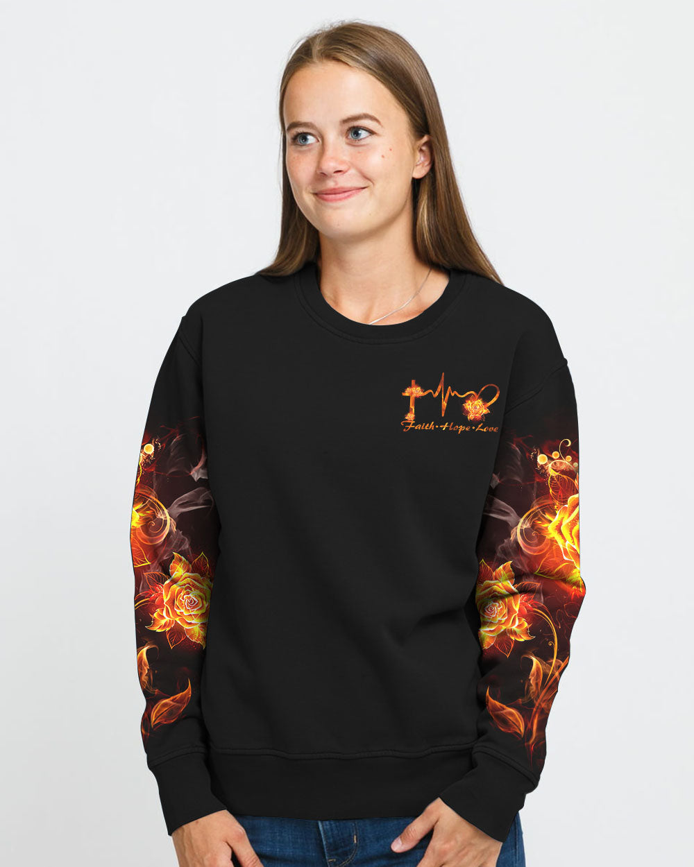 Faith Fire Rose Women's Christian Sweatshirt
