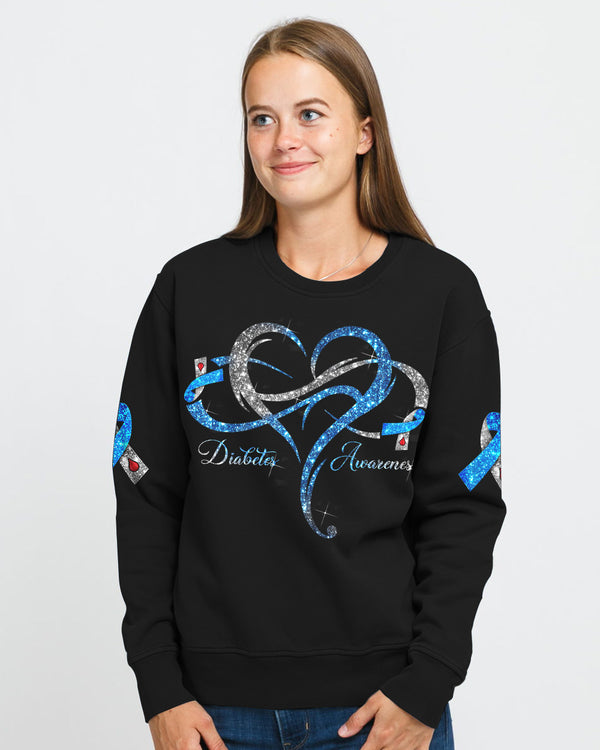 Never Give Up Wings Glitter Women's Diabetes Awareness Sweatshirt