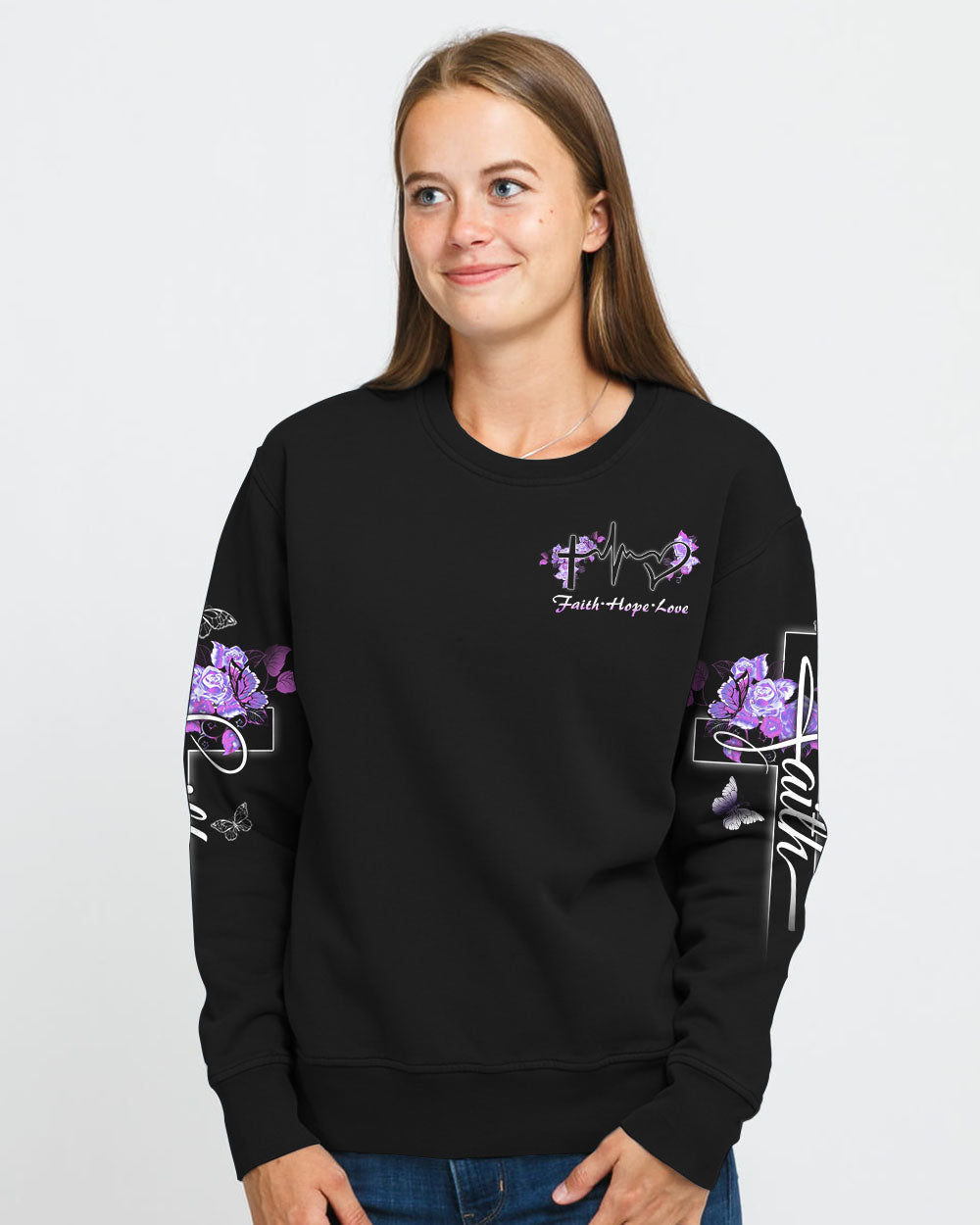 Butterfly Purple Cross Faith Women's Christian Sweatshirt
