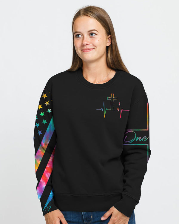 Faith One Nation Under God Tie Dye Flag Women's Christian Sweatshirt