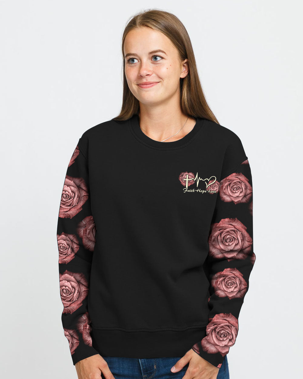 Rose Wings Cross Light Women's Christian Sweatshirt