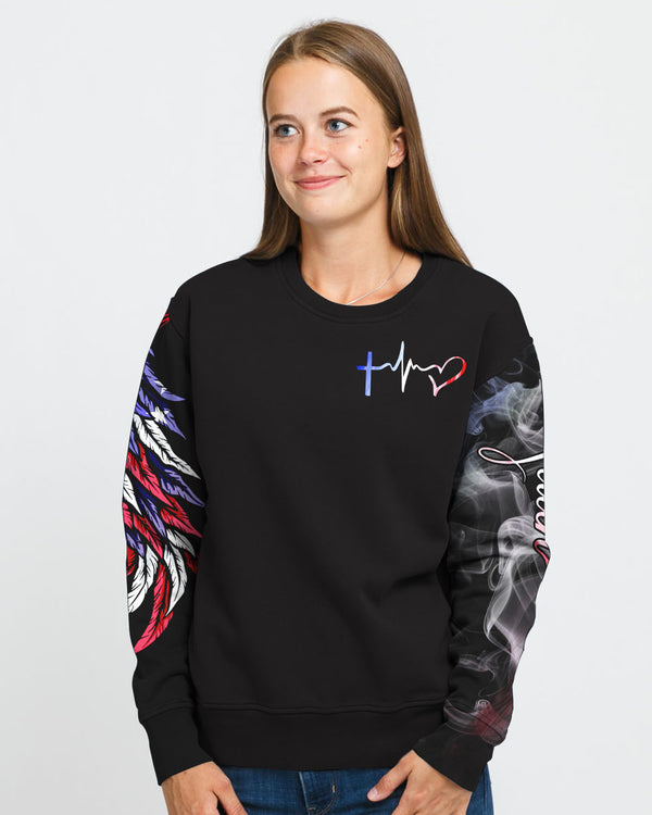 One Nation Under God Half Wings Heart Smoke Women's Christian Sweatshirt