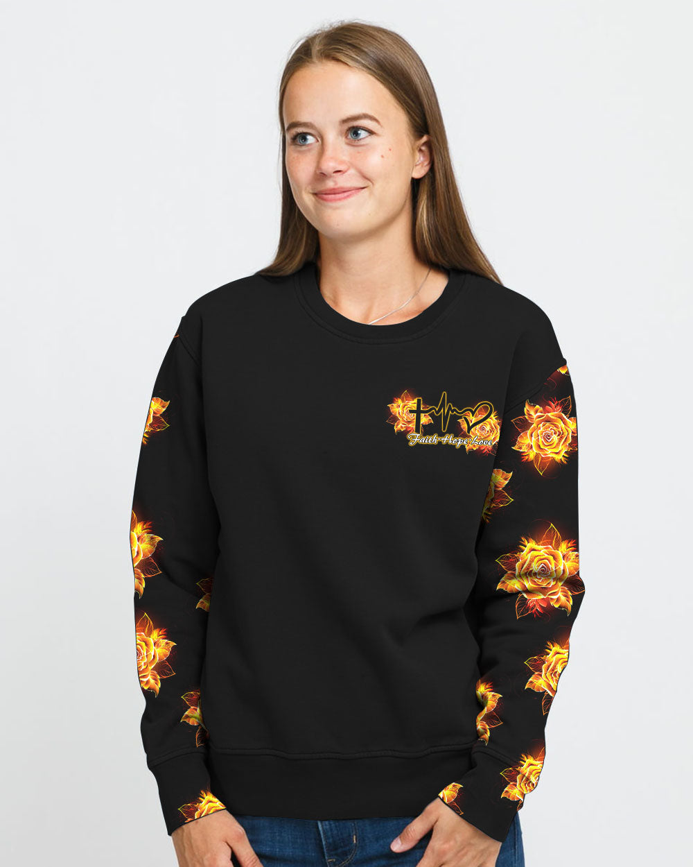 Way Maker Miracle Worker Gold Rose Cross Women's Christian Sweatshirt