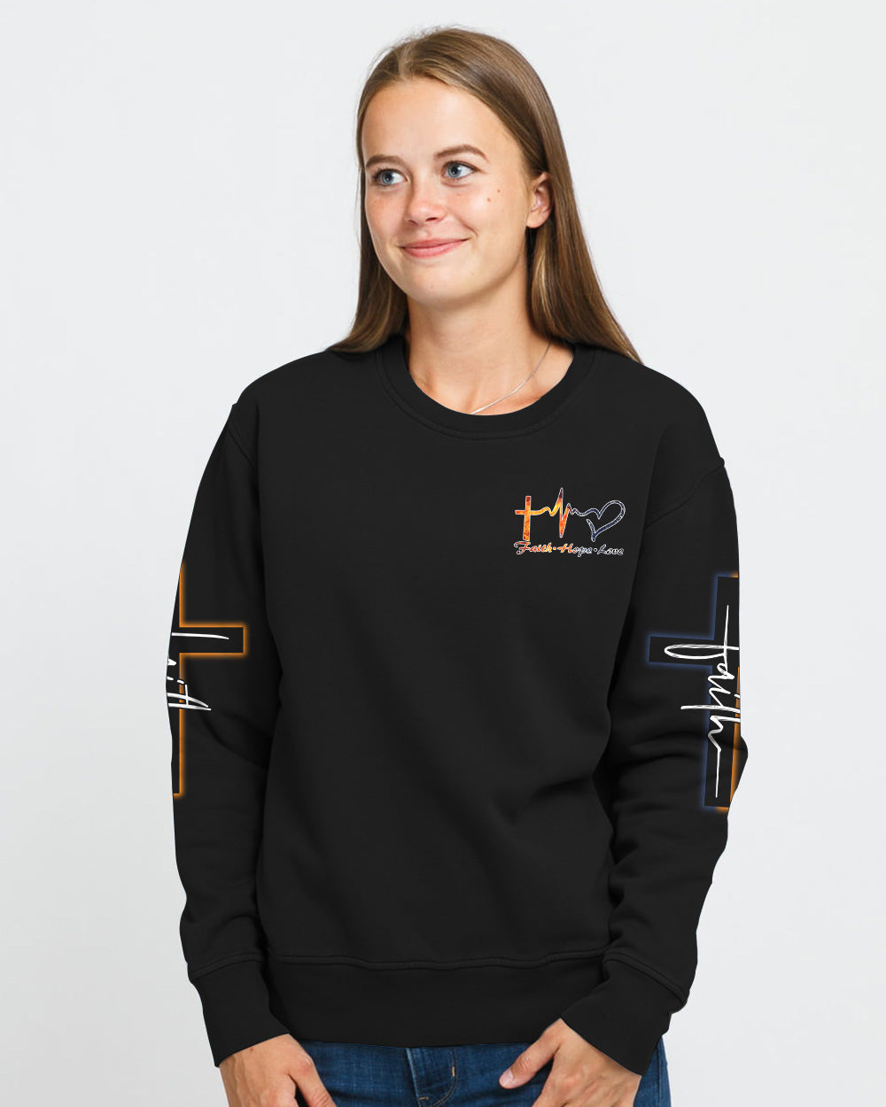 Fire Water Heart Faith Cross Women's Christian Sweatshirt