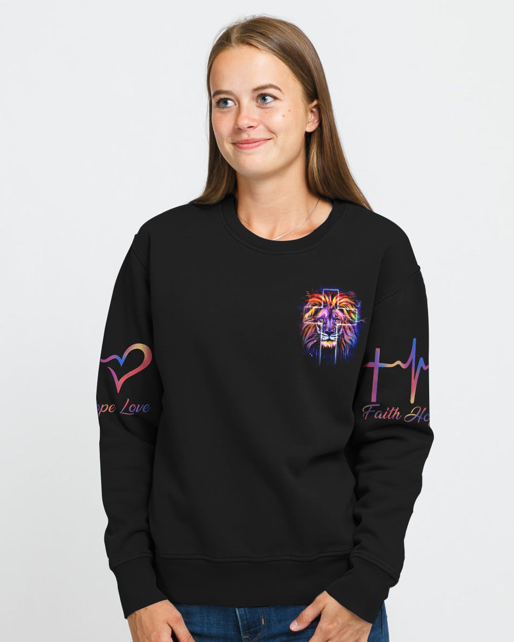 Way Maker Miracle Worker Colorful Lion Faith Heart Beat Women's Christian Sweatshirt