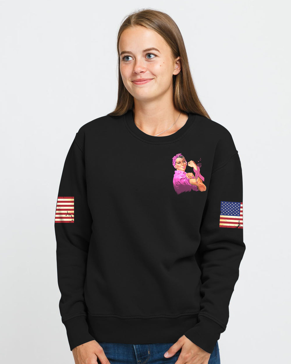 Survivor Strong Woman Flag Women's Breast Cancer Awareness Sweatshirt