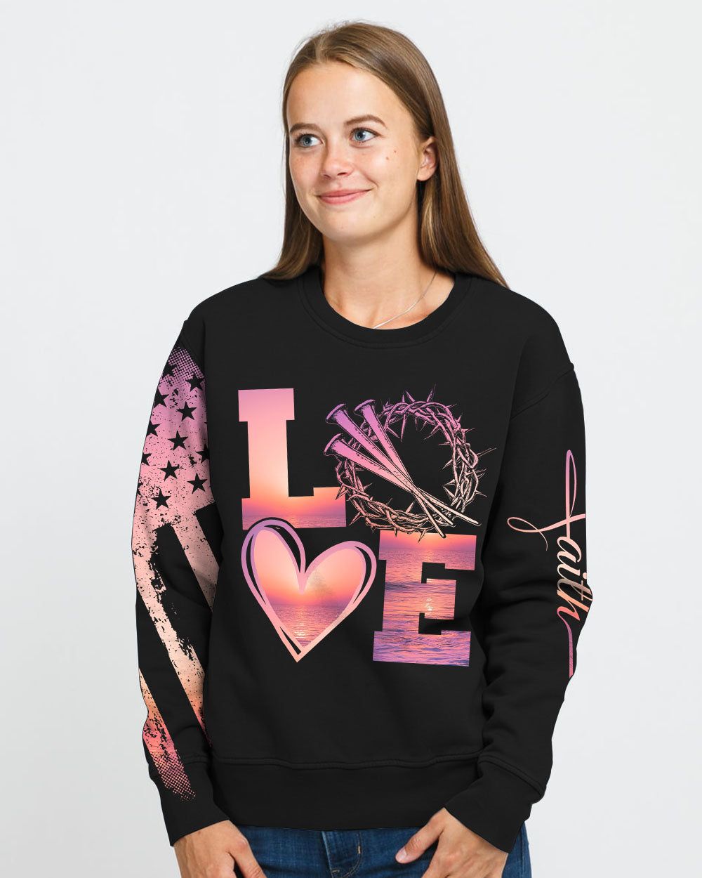Faith Hope Love Sunset Beach Flag Women's Christian Sweatshirt