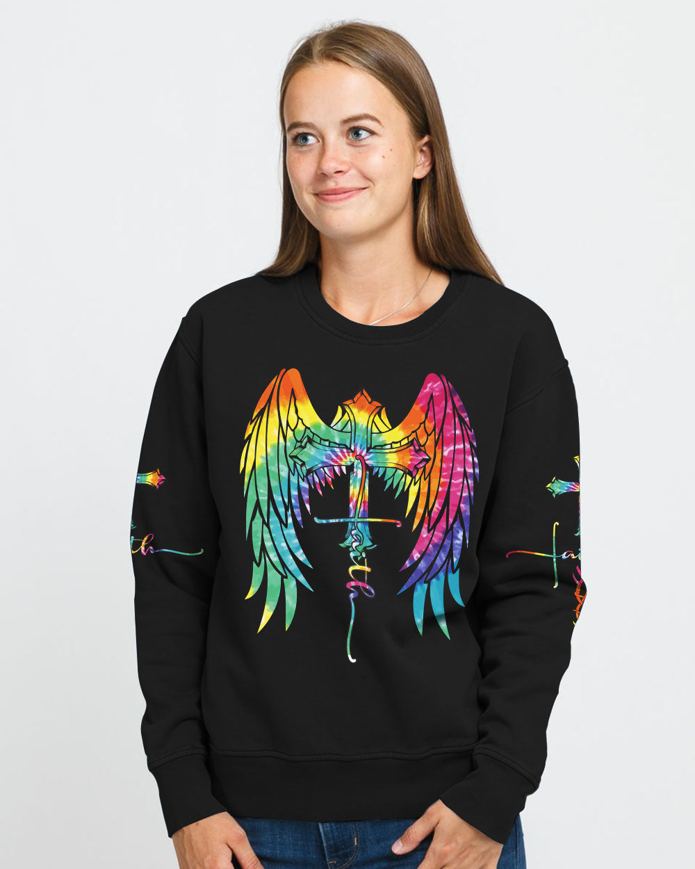 Faith Wings Cross Tie Dye Women's Christian Sweatshirt