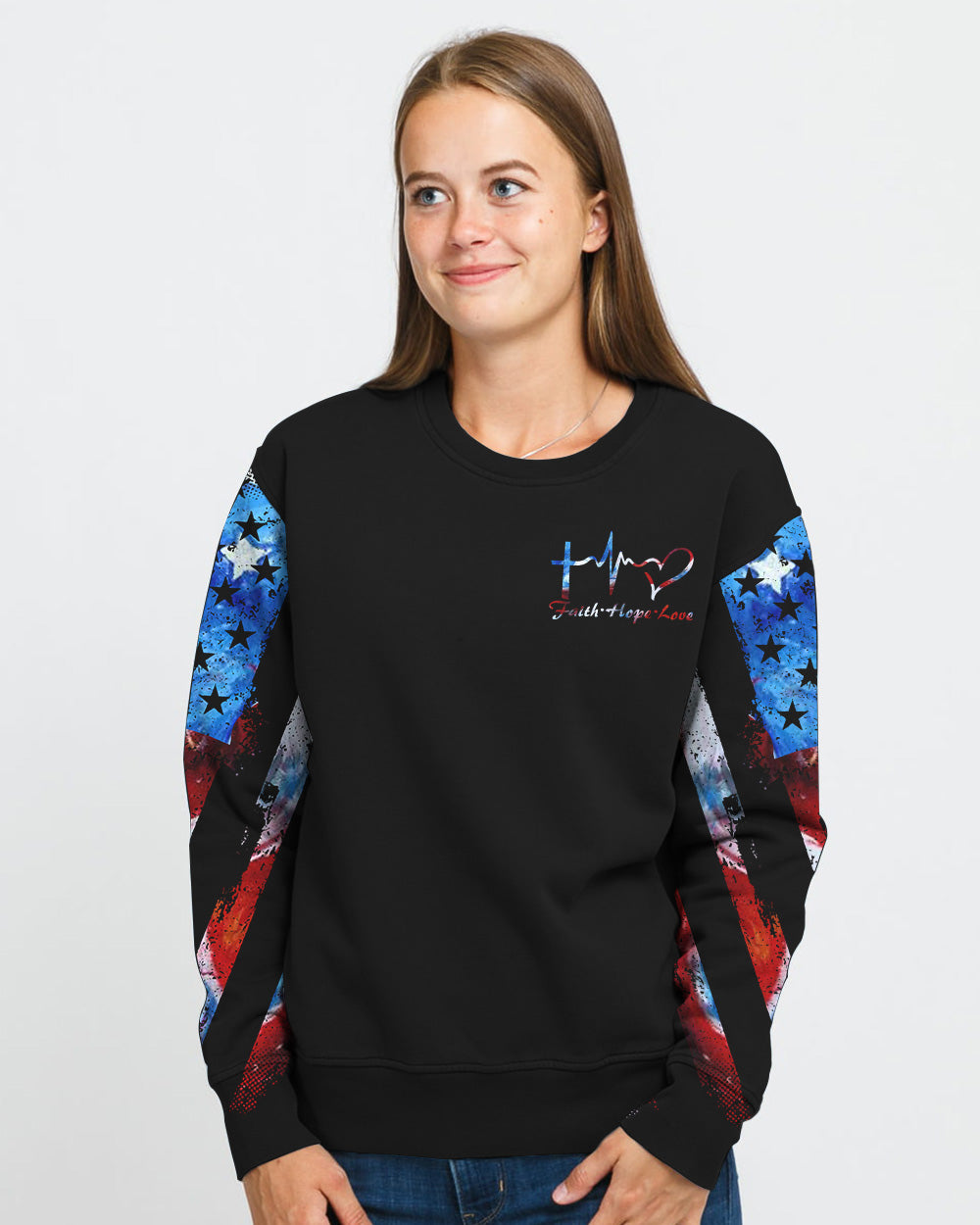 Faith Wings Flag Independence Day Women's Christian Sweatshirt
