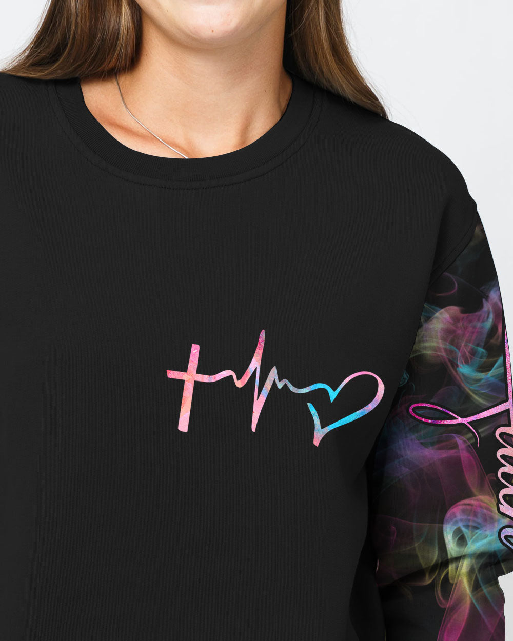 Faith Hope Love Half Wings Heart Colorful Smoke Women's Christian Sweatshirt