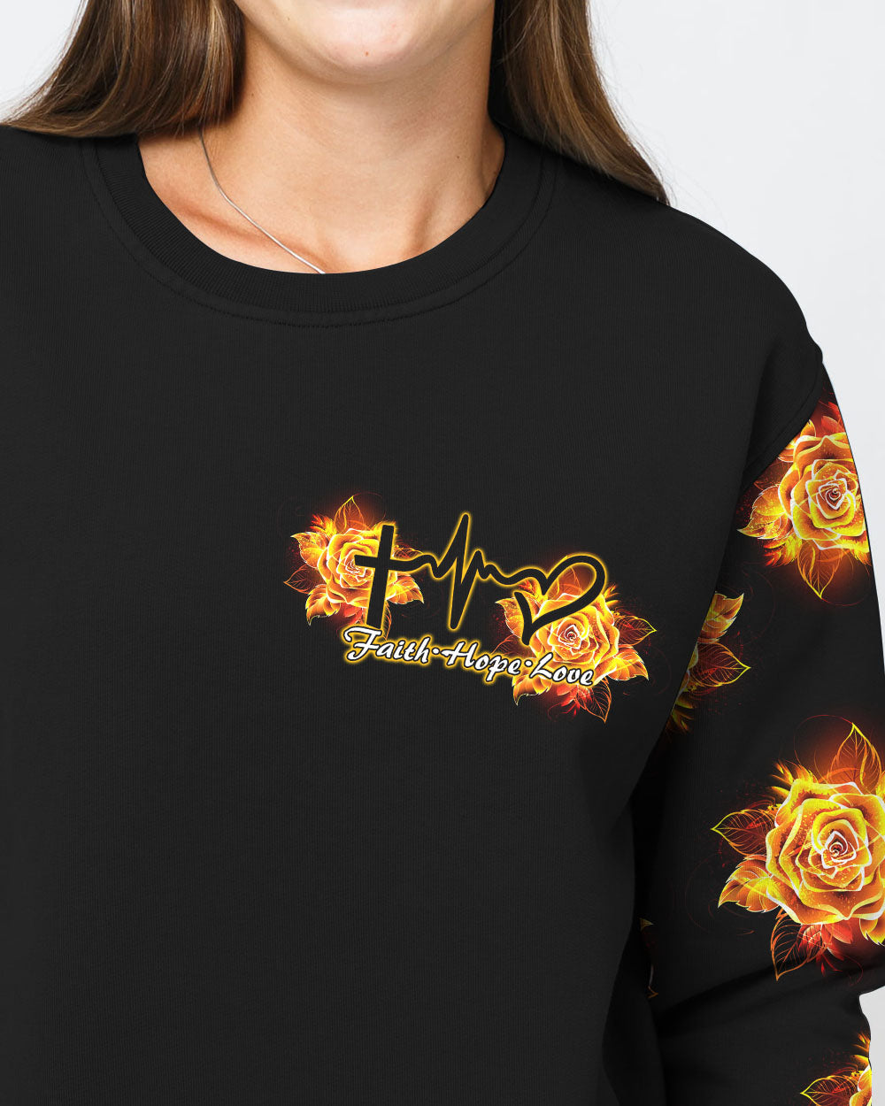 Way Maker Miracle Worker Gold Rose Cross Women's Christian Sweatshirt