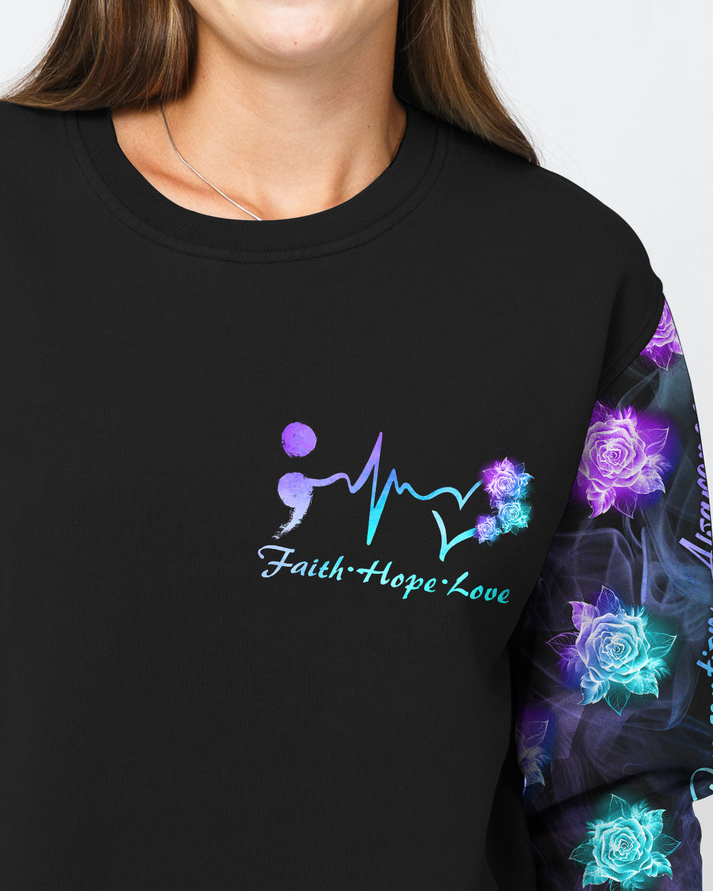 Blue Purple Wing Rose Cross Smoke Women's Christian Sweatshirt