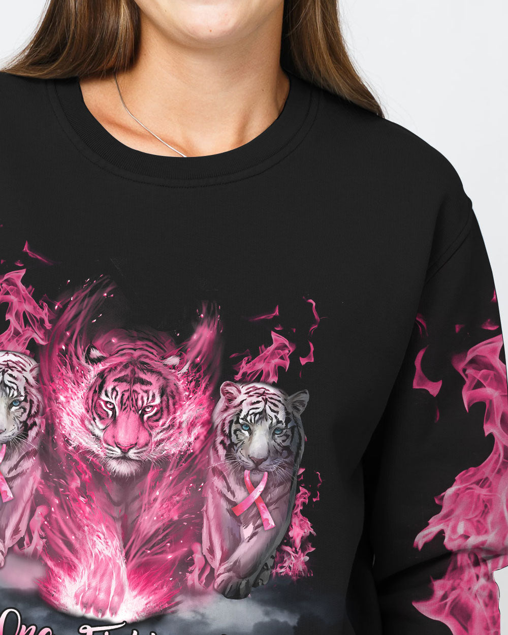 No One Fights Alone Pink Tiger Women's Breast Cancer Awareness Sweatshirt