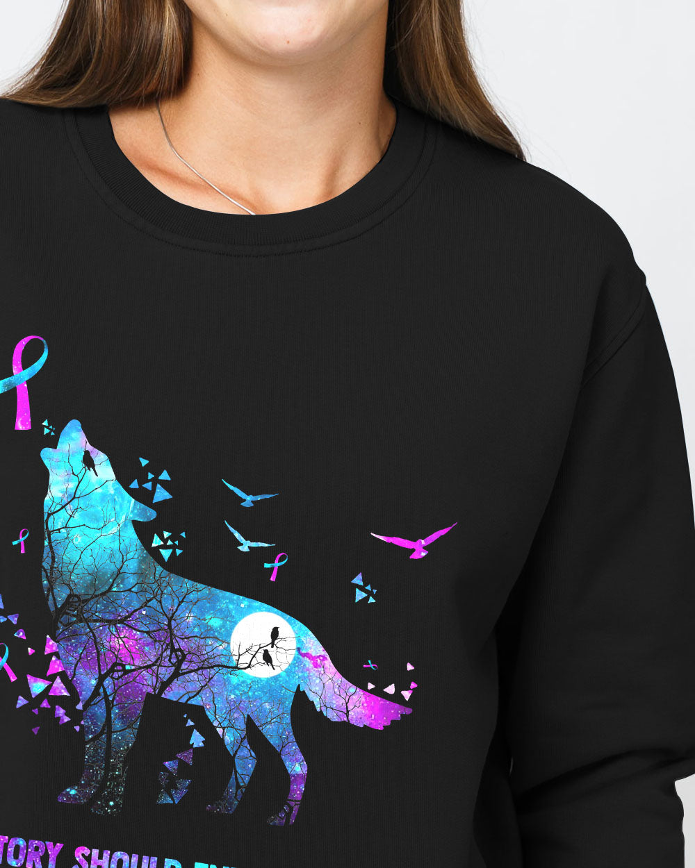 No Story Should End Too Soon Galaxy Wolf Women's Suicide Prevention Awareness Sweatshirt