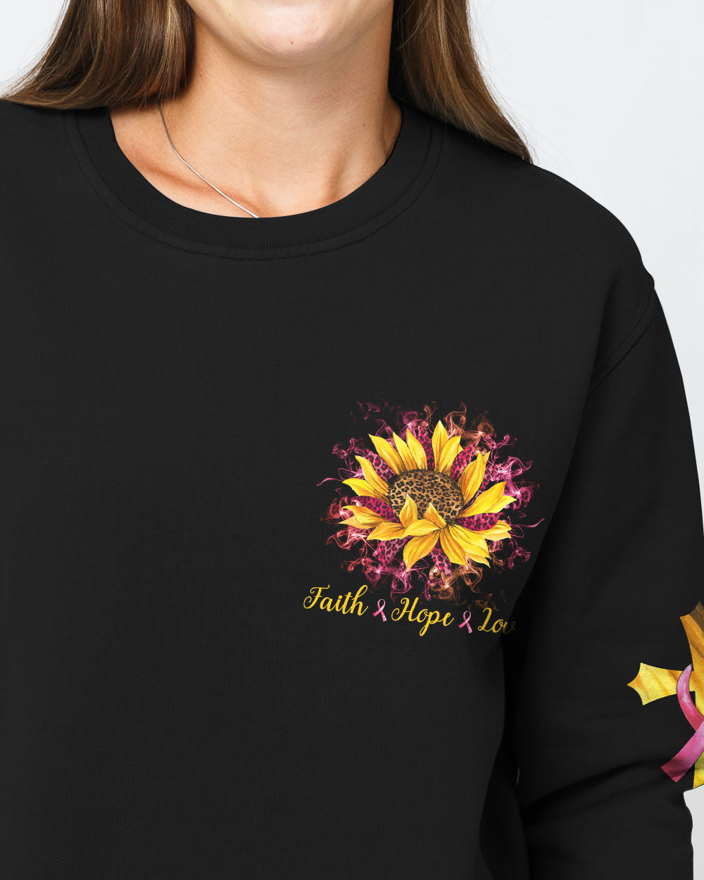 Faith Leopard Sunflower Women's Breast Cancer Awareness Sweatshirt