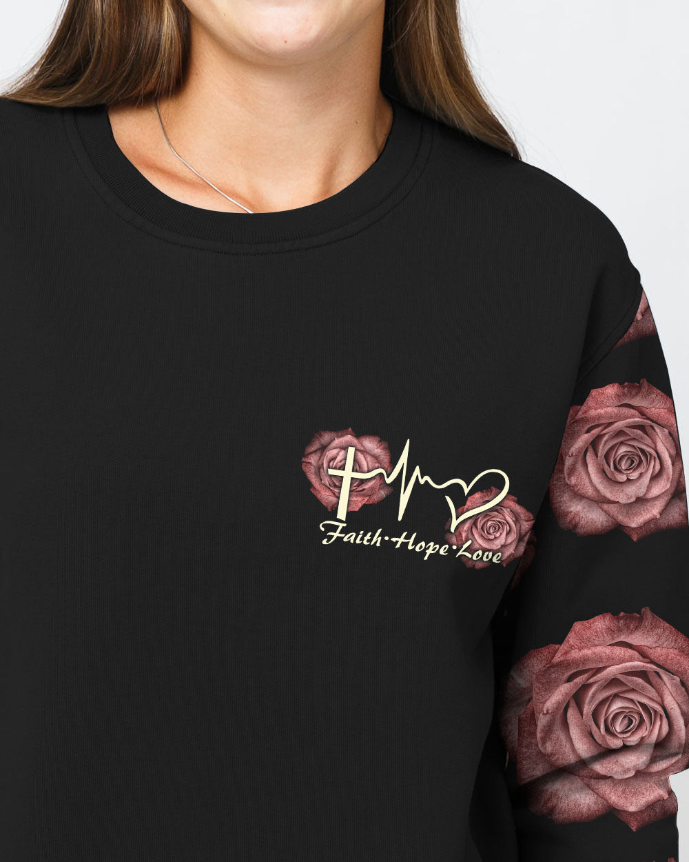 Rose Wings Cross Light Women's Christian Sweatshirt