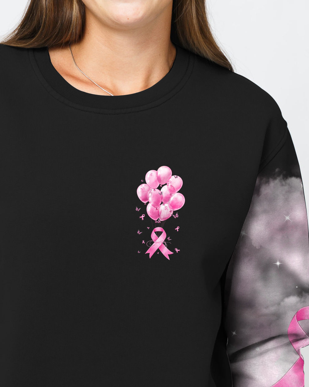 Pink Balloon Ribbon Butterfly Women's Breast Cancer Awareness Sweatshirt