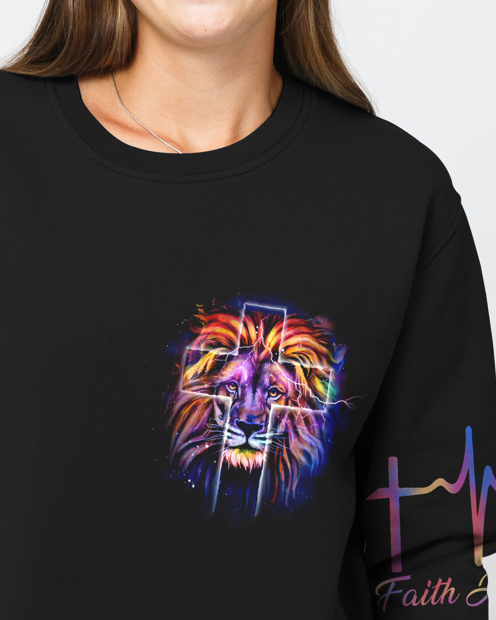 Way Maker Miracle Worker Colorful Lion Faith Heart Beat Women's Christian Sweatshirt