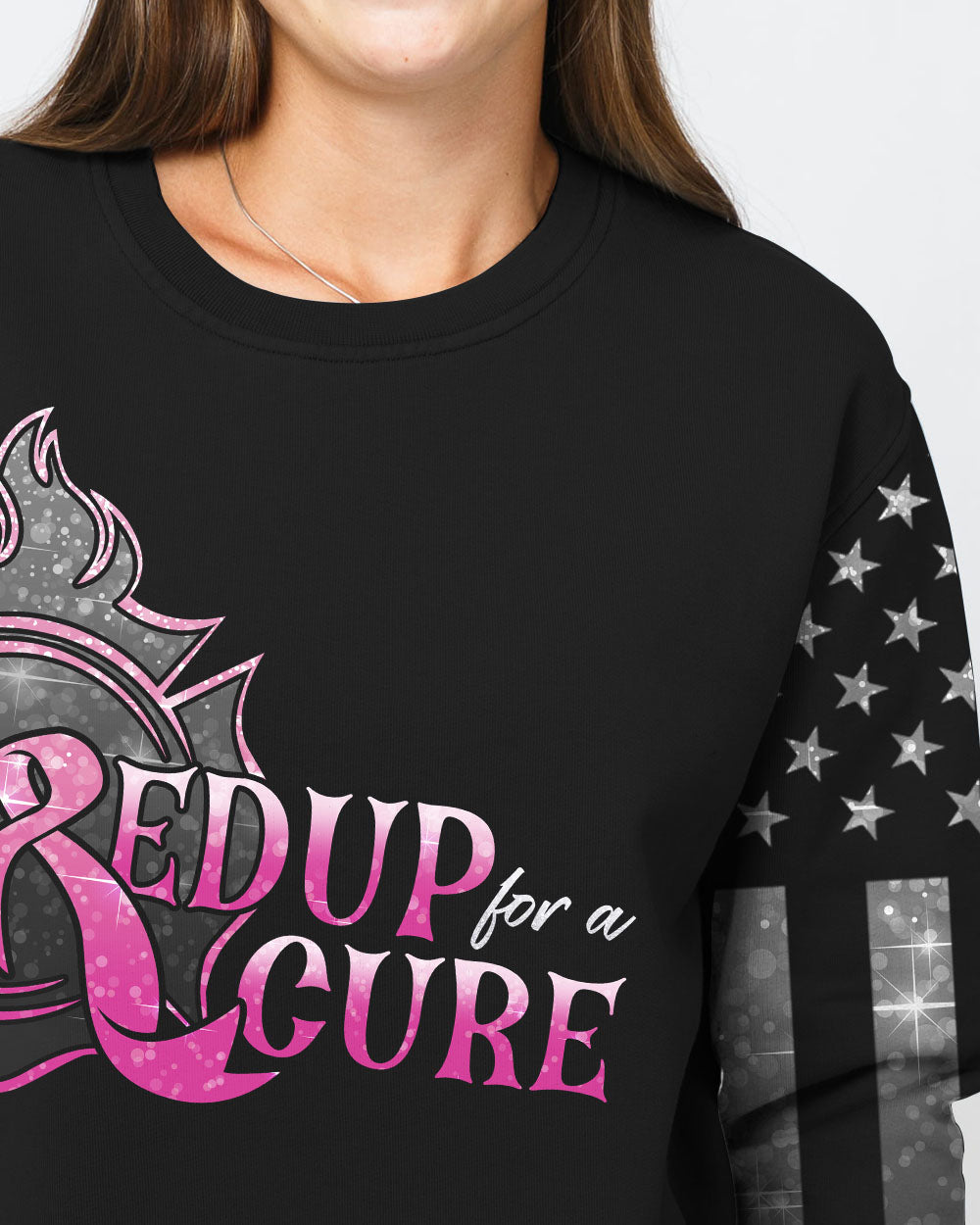 Fired Up For A Cure Flag Women's Breast Cancer Awareness Sweatshirt