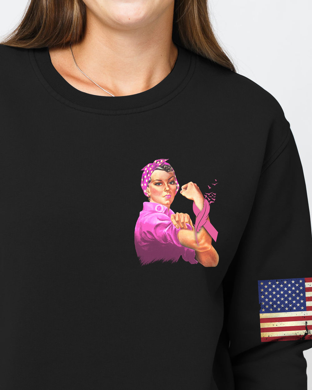 Survivor Strong Woman Flag Women's Breast Cancer Awareness Sweatshirt