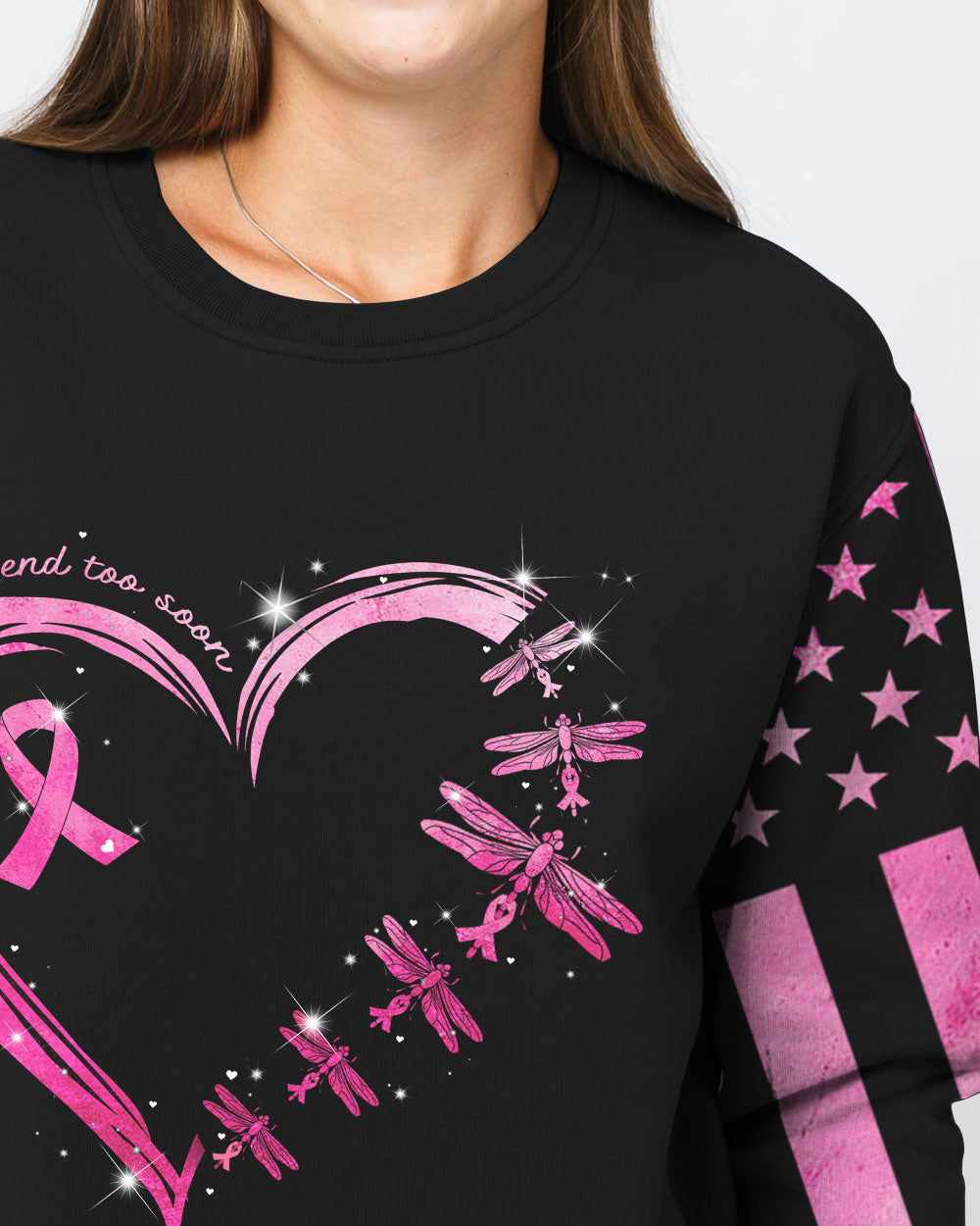 Fight Flag Dragonfly Heart Women's Breast Cancer Awareness Sweatshirt