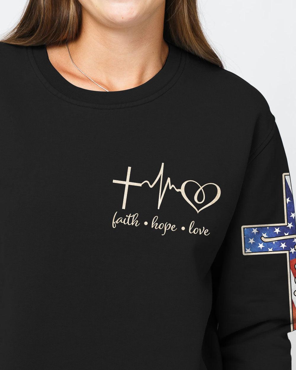 One Nation Under God Eagle Cross American Flag Women's Christian Sweatshirt