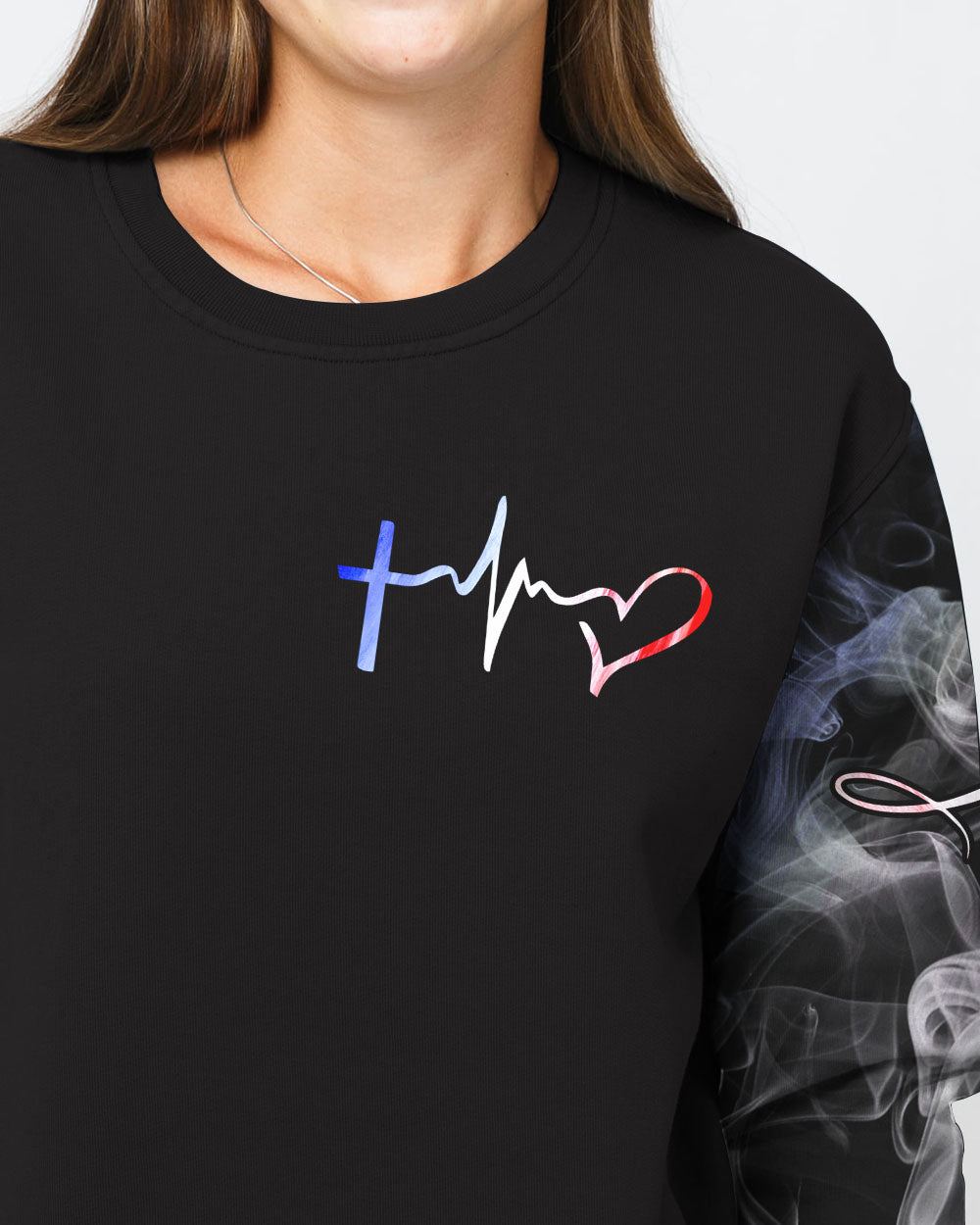 One Nation Under God Half Wings Heart Smoke Women's Christian Sweatshirt