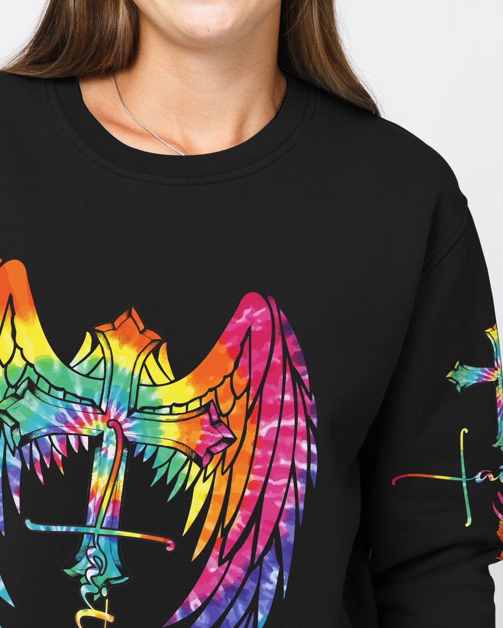 Faith Wings Cross Tie Dye Women's Christian Sweatshirt