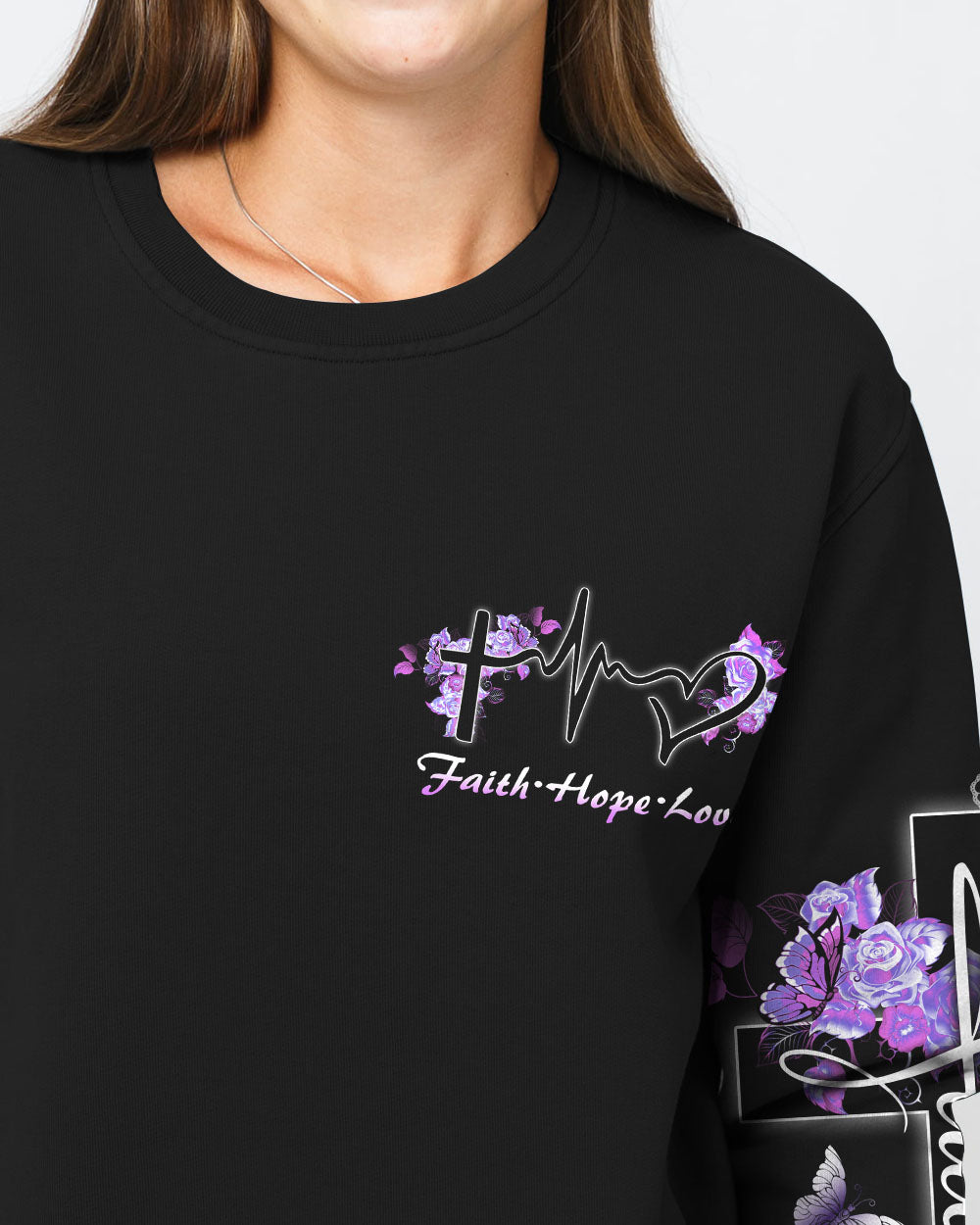 Butterfly Purple Cross Faith Women's Christian Sweatshirt