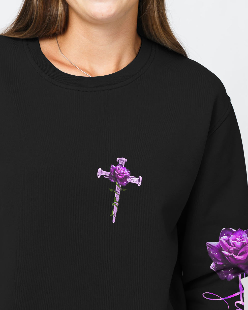 Vintage Cross Purple Rose Smoke Cross Women's Christian Sweatshirt