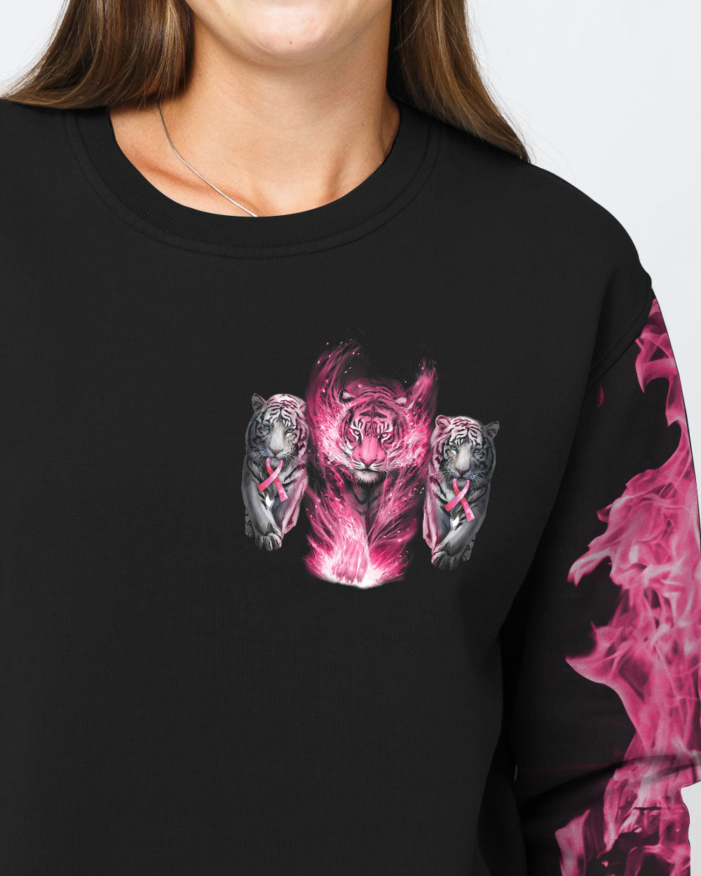 No One Fights Alone Tiger Women's Breast Cancer Awareness Sweatshirt