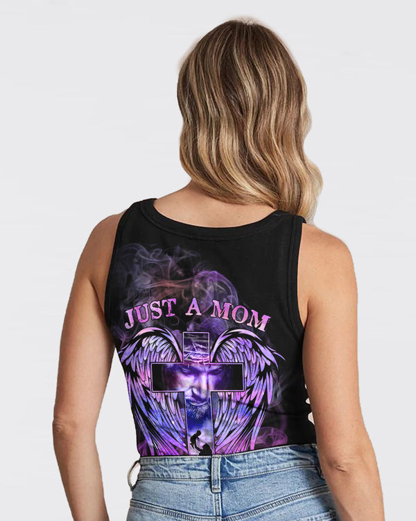 Just A Mom Under God Cross Wings Women's Christian Tanks