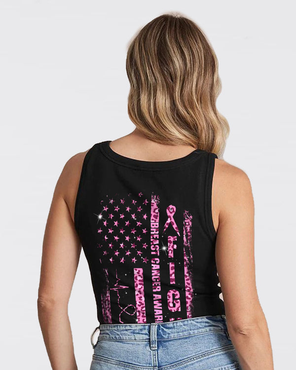 Fight Heartbeat Leopard Flag Women's Breast Cancer Awareness Tanks