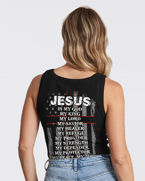 Jesus Is My God Flag Cross New Women's Christian Tanks