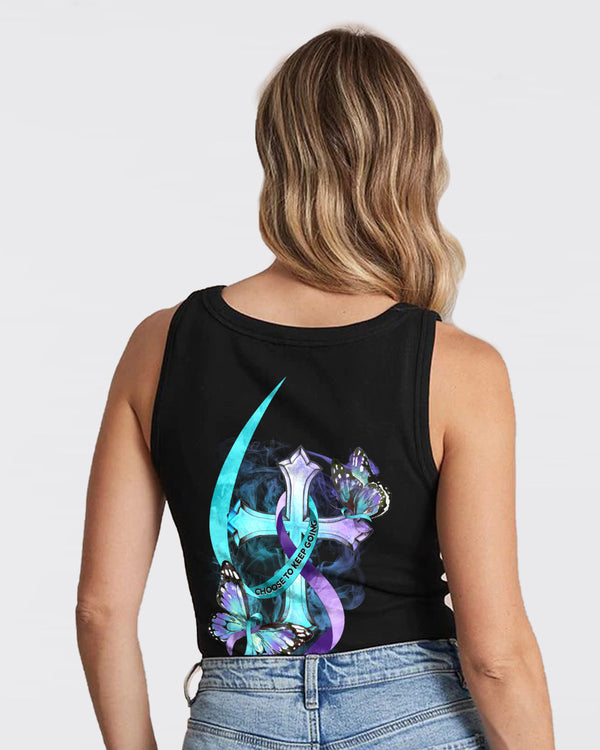 Choose To Keep Going Cross Smoke Butterfly Ribbons Women's Christian Tanks