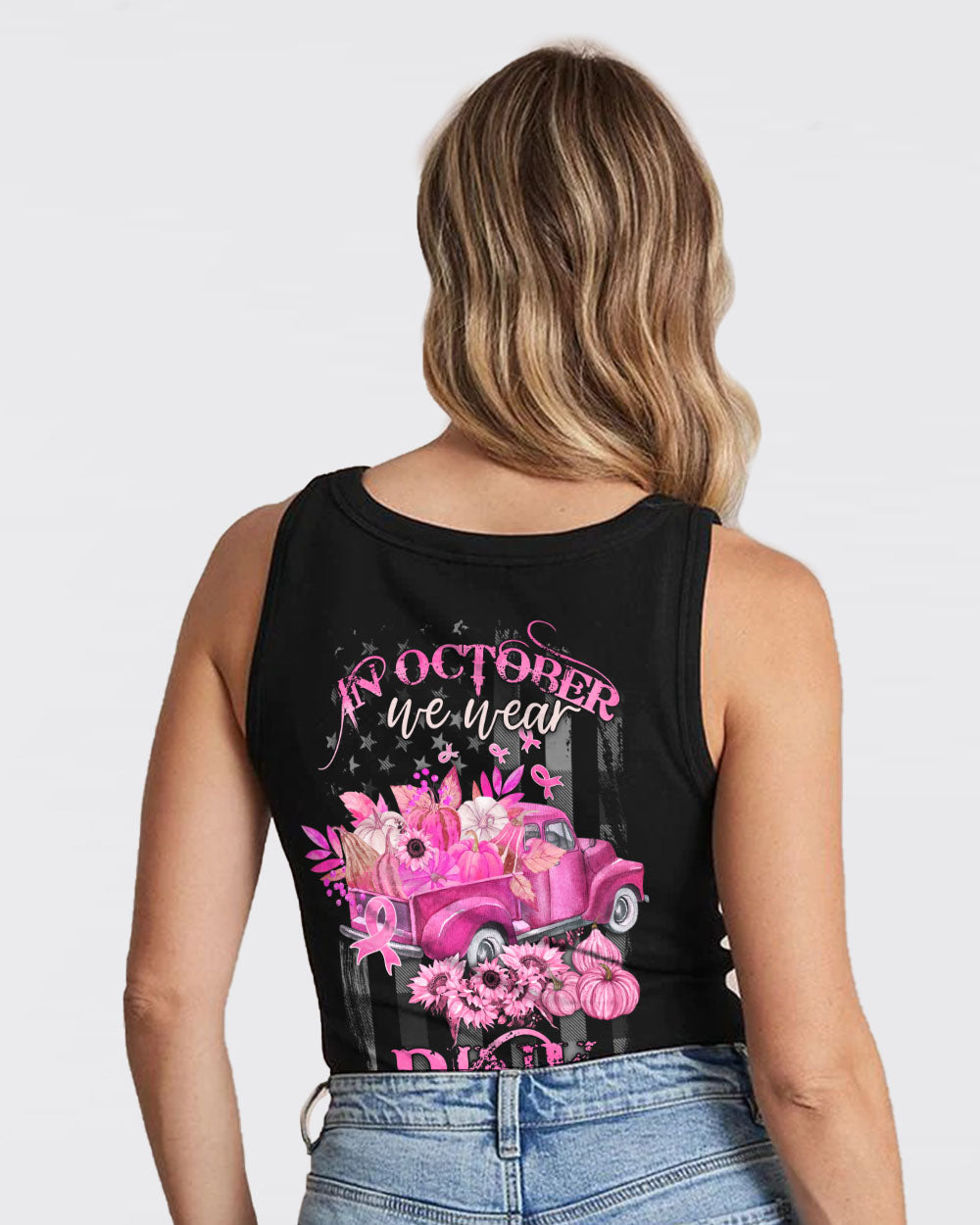 In October We Wear Pink Truck Flag Women's Breast Cancer Awareness Tanks