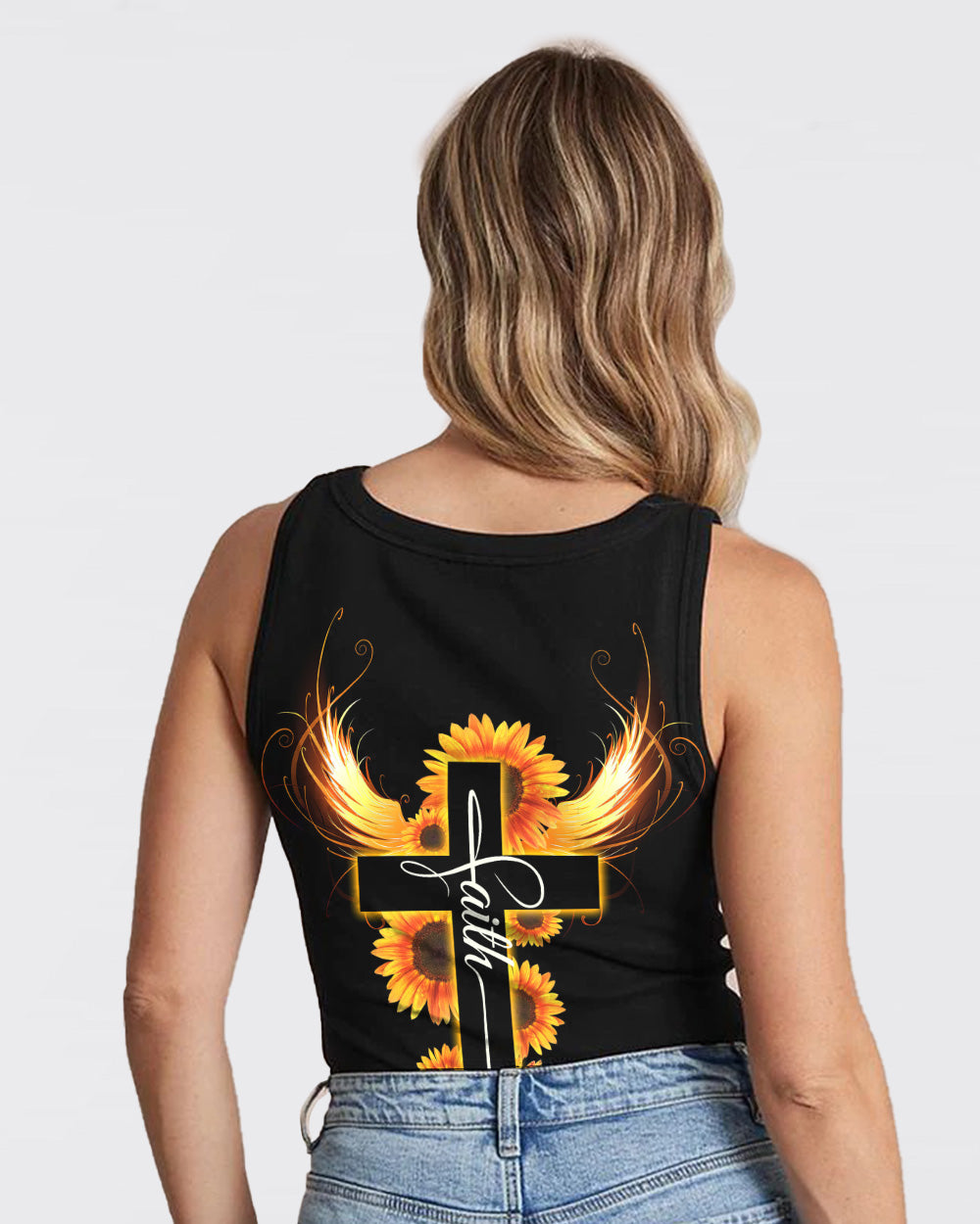 Sunflower Faith Cross Light Wings Women's Christian Tanks