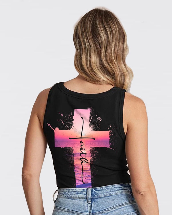 Faith Cross Pink Sunset Beach Women's Christian Tanks