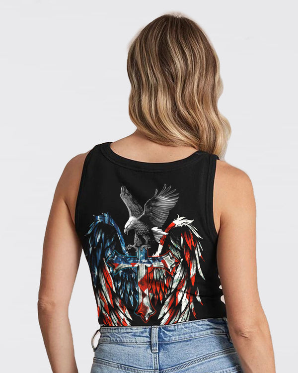 In God We Trust Eagle Wing Painting Flag Women's Christian Tanks