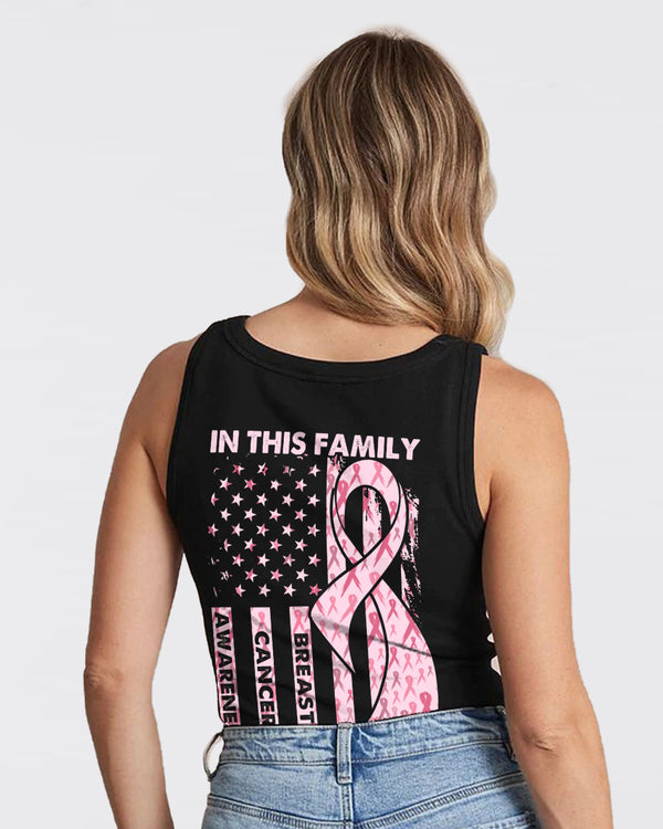 In This Family No One Fights Alone Pink Ribbon Flag Women's Breast Cancer Awareness Tanks